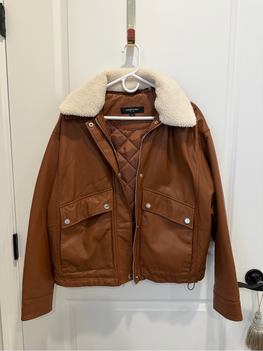 Kenneth Cole • Brown Shearling Collar Faux Leather Jacket